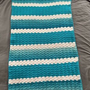 Cozy Striped Teal and White Throw Blanket